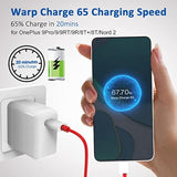 For Oneplus Warp Charger, 65W Block Replacement For Oneplusnord 2 5G/9 Pro/9Rt/9/9R/8T/Realme,10V 6.5 A Warp65 Oneplus Fast Wall Charger Adapter With 3.3 Ft Usb C Warp Cable