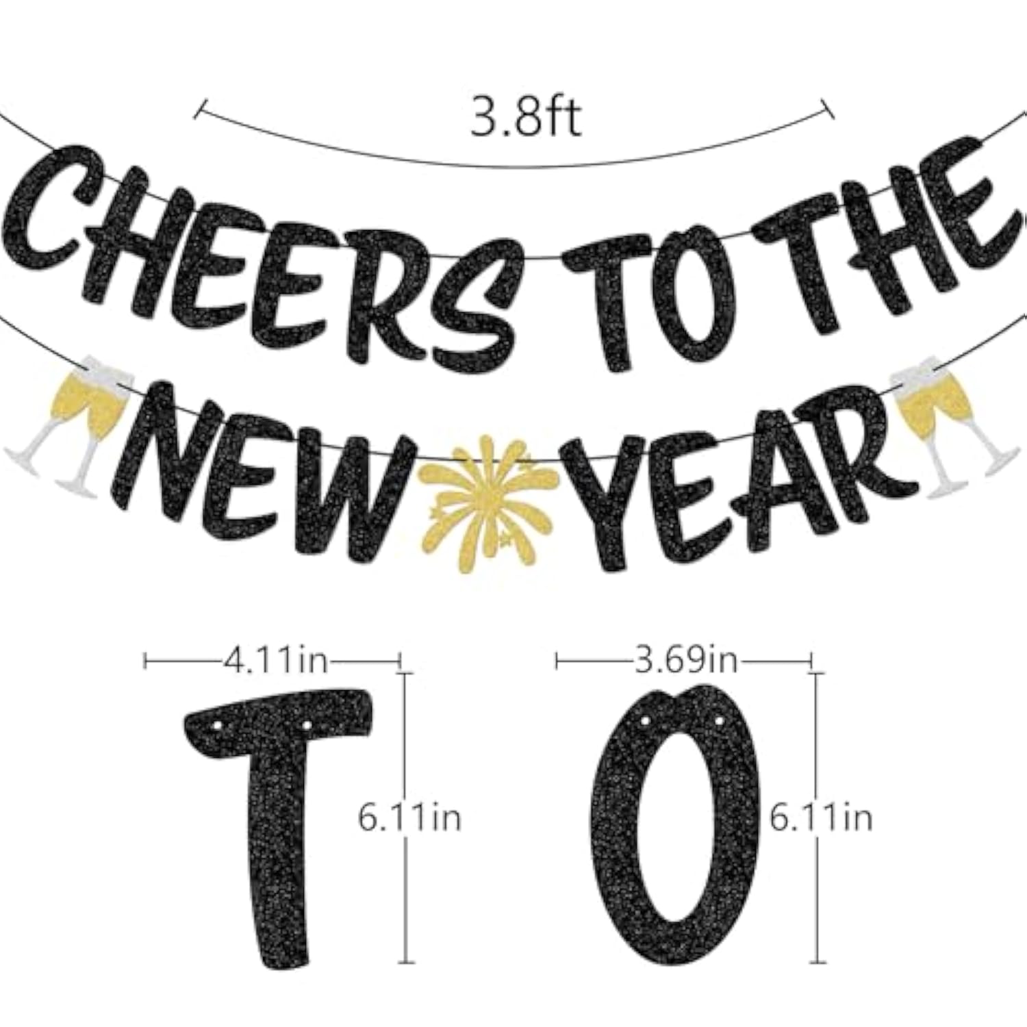 Cheers to 2026 New Year Banner Black Gold Glitter for Party Decorations