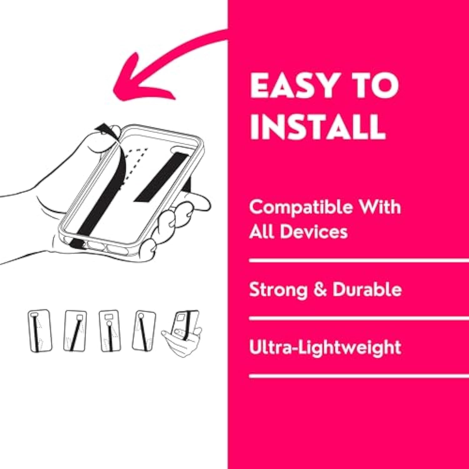 Non-Elastic Phone Grip, Small and Discreet Phone Strap Holder for Hand