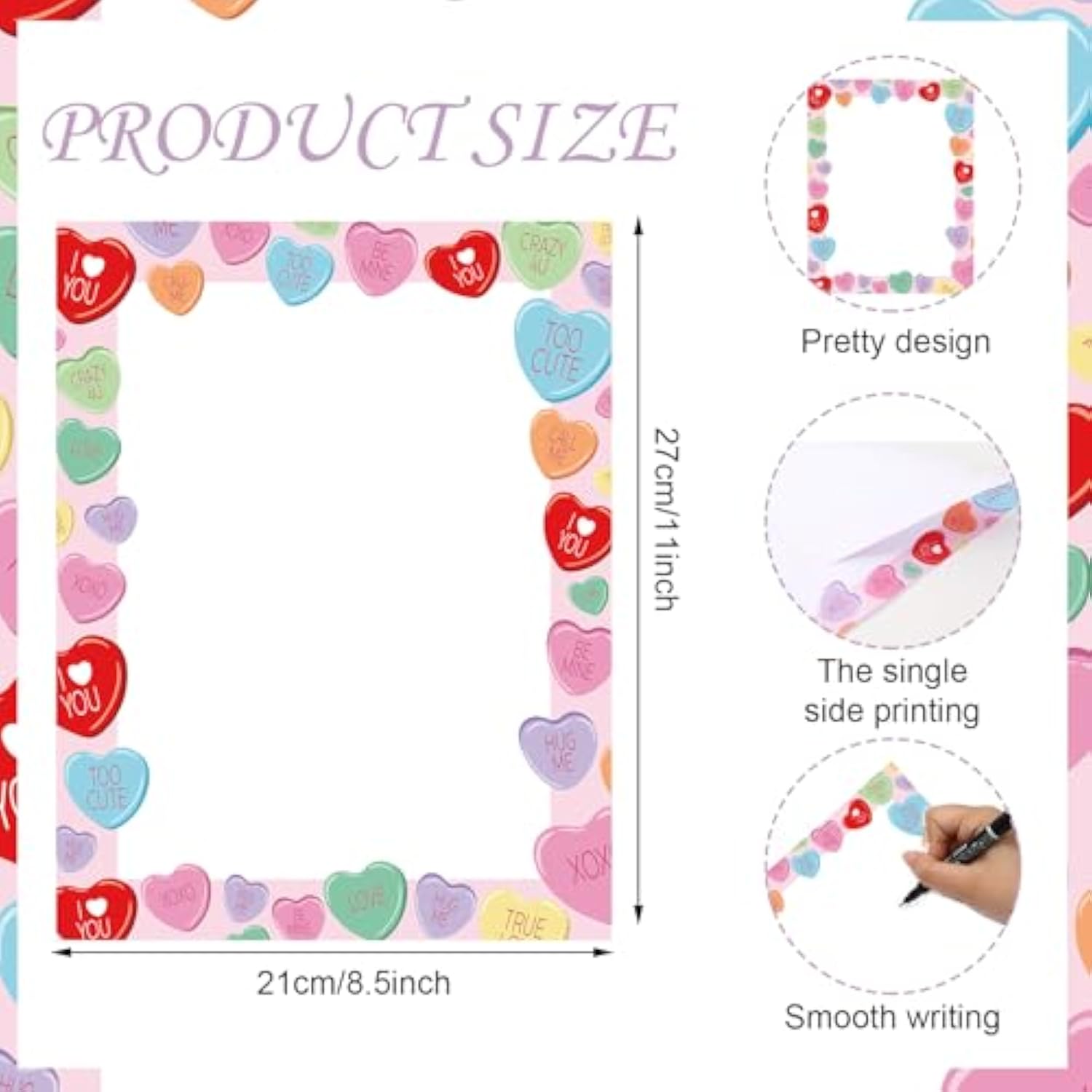 80 Sheets Valentine'S Day Stationery Paper Conversation Heart Letterhead Letter Writing Paper Single-Sided Colorful Computer Printer Paper For Note Invitation Office Printing, 8.5 X 11 In