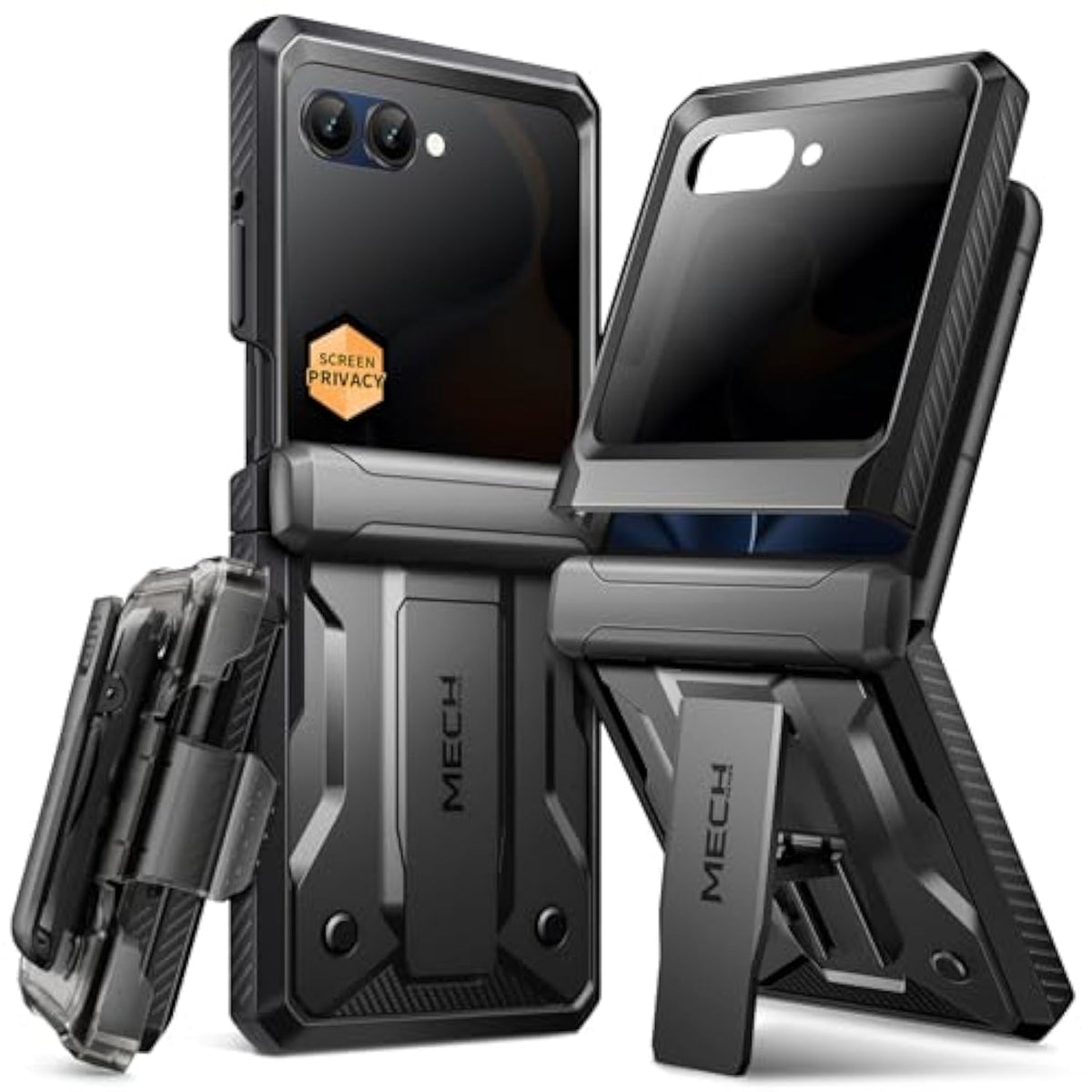 For Motorola Razr 2025/Razr 2024 Case With Privacy Screen Protector, [Stand & Belt-Clip] [Hinge Protection Cover] [Anti-Slip], Full-Body Military Grade Protective Phone Case, Black
