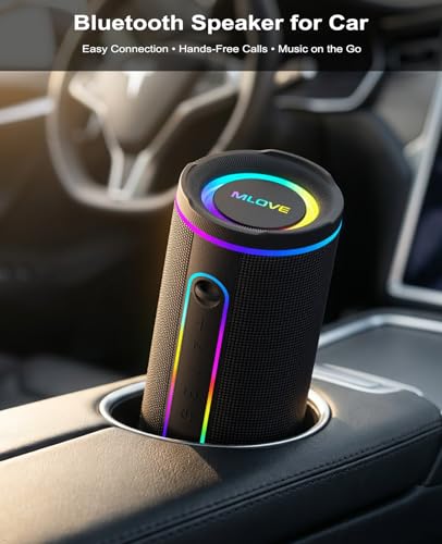 E80 Speakers Bluetooth Wireless, Portable Bluetooth Speaker with Aux Input, Micro SD Card Slot, Bass Up, TWS, RGB Lights, IPX7 Waterproof, BT5.4 for