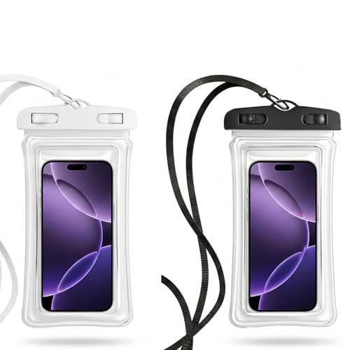 [2 Pack] Universal Floating Waterproof Phone Pouch, IP68 Water Proof Case for All Phones with Detachable Lanyard - Perfect Beach Cruise Essentials