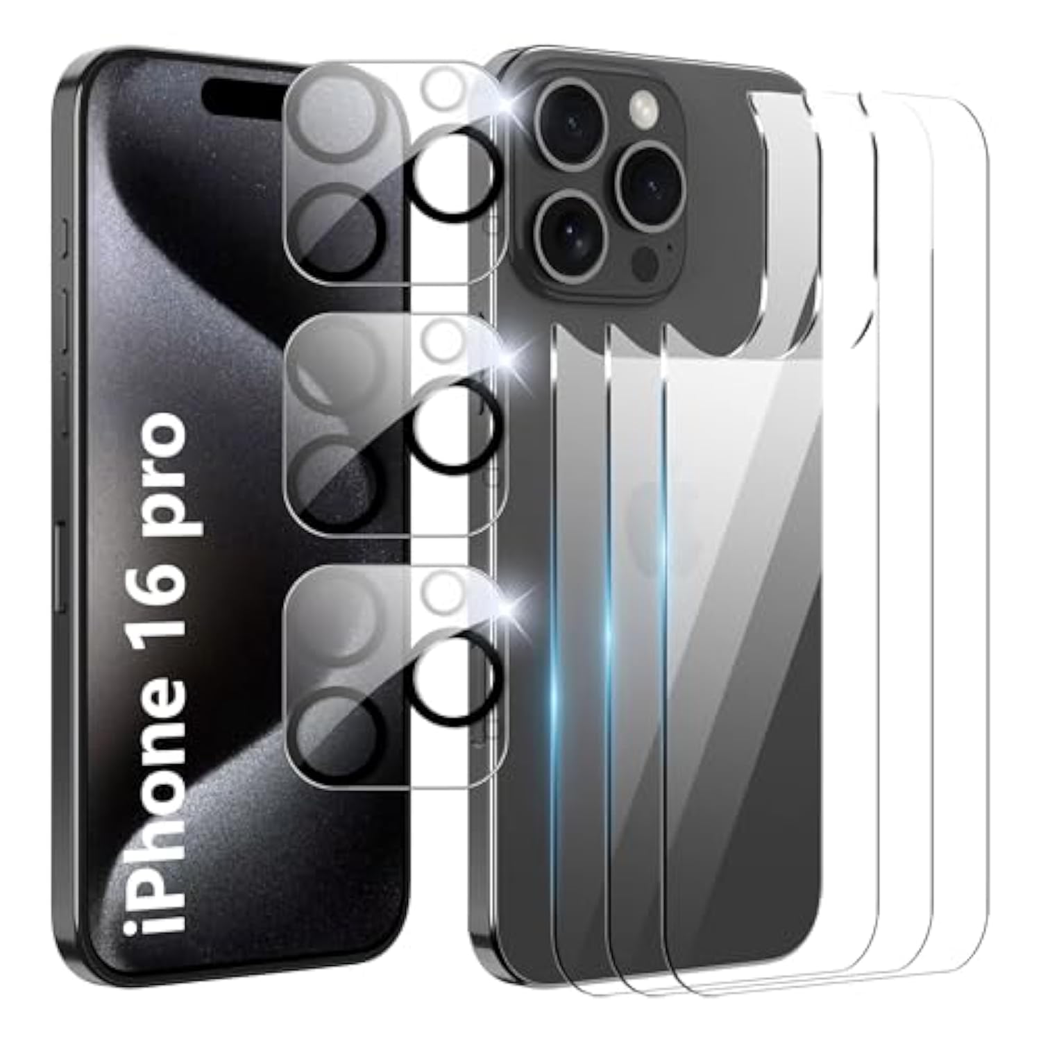 For Iphone 16 Pro Back Screen Protector With Camera Lens Protector,9H Hardness,Tempered Glass,Case Friendly,Anti-Scratch,Easy Installation 6.3 Inch Only For Iphone 16 Pro(3+3 Pack)