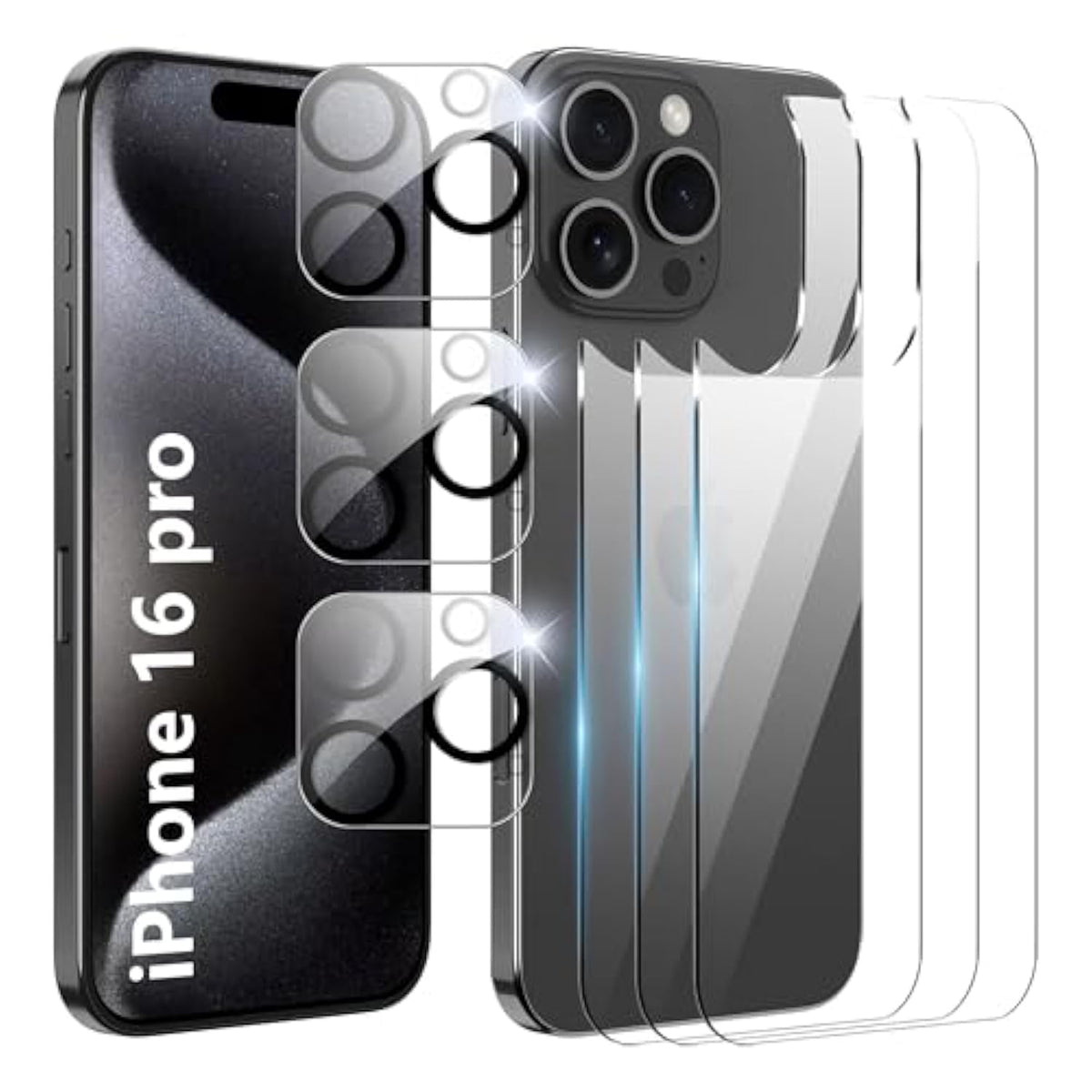 For Iphone 16 Pro Back Screen Protector With Camera Lens Protector,9H Hardness,Tempered Glass,Case Friendly,Anti-Scratch,Easy Installation 6.3 Inch Only For Iphone 16 Pro(3+3 Pack)