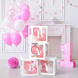 4Pcs Baby Boxes with Letters for Gender Reveal & Baby Shower Decorations (White)