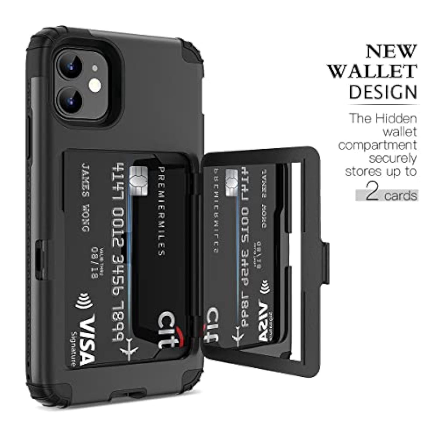 For Iphone 11 Wallet Case Defender Wallet Credit Card Holder Cover With Hidden Mirror Three Layer Shockproof Heavy Duty Protection All-Round Armor Protective Case For Iphone 11 Black