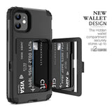 For Iphone 11 Wallet Case Defender Wallet Credit Card Holder Cover With Hidden Mirror Three Layer Shockproof Heavy Duty Protection All-Round Armor Protective Case For Iphone 11 Black