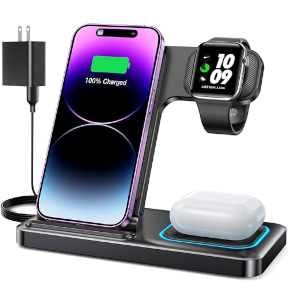 3 In 1 Wireless Charger For Iphone 16/15/14/13/12,Wireless Charging Station For Apple Devices, Charging Stand For Apple Watch Series 10, For Airpods 4 (Black)
