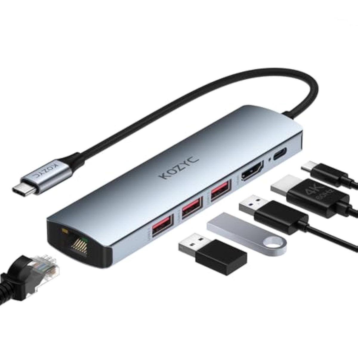 Usb C Hub Ethernet Multiport Adapter, 6 In 1 Usb C To Hdmi Dock With Hdmi 4K 6