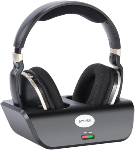Optical Wireless Headphones for TV Watching, Over-Ear Headphones for Seniors with Charging Dock and Volume Control, Plug and Play, Black