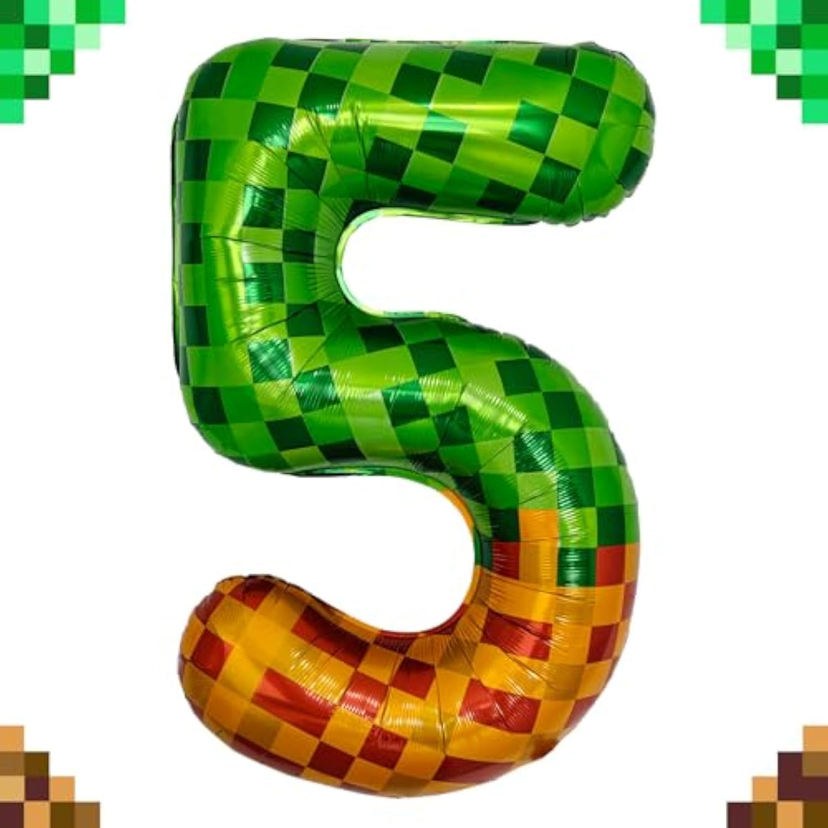 Pixel & Tnt Theme 40In Giant Number Balloons - Foil Mylar Birthday Party Decorations For Kids Adults Cumpleaños, Block Style Pixel Art Shape Balloon Decor Supplies (Pixel, Number 5)