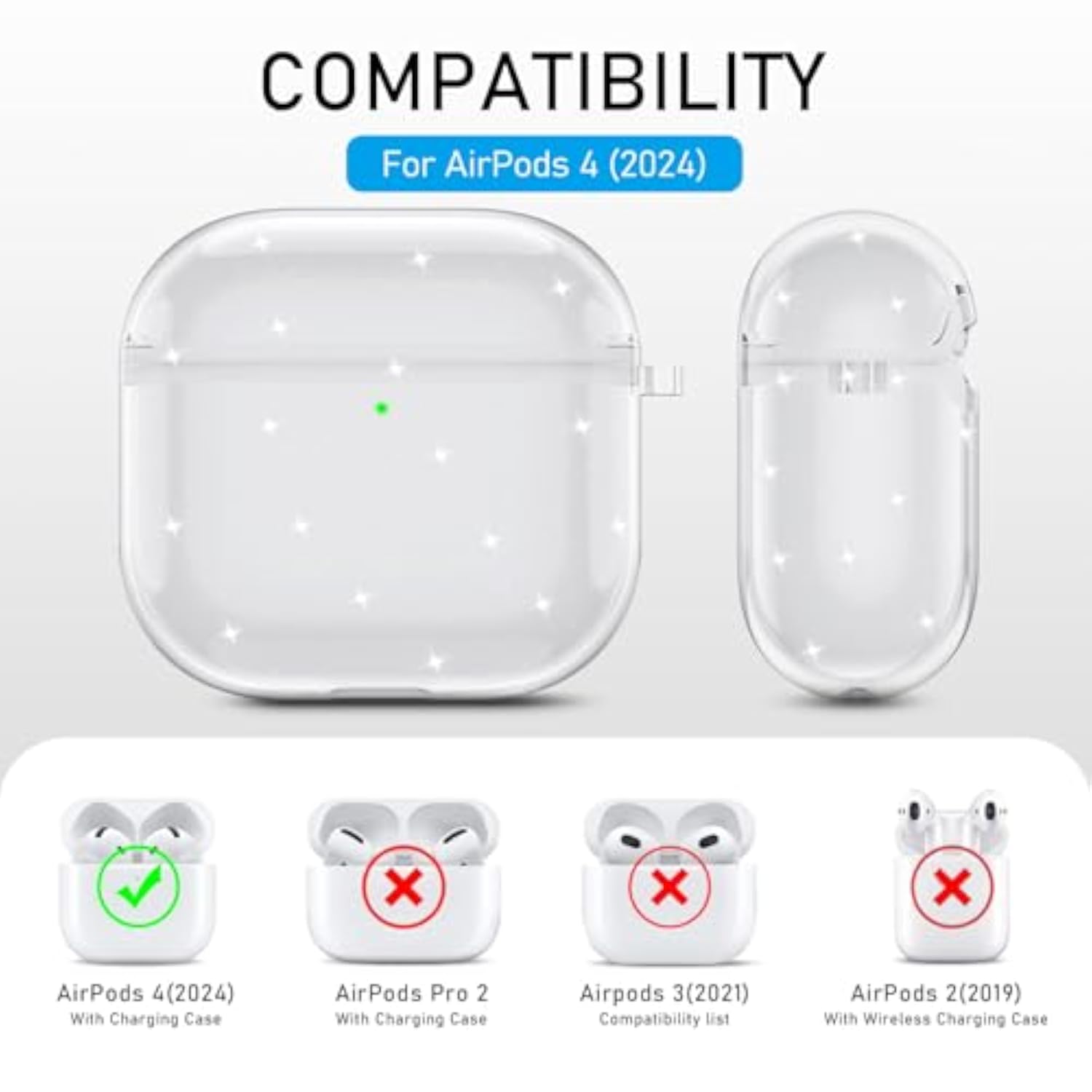4th Generation Airpods Case Cover with Silicone Material, Cleaner Kit, and Keychain Compatible with Airpods 4 Case for Women and Men, Glitter Design