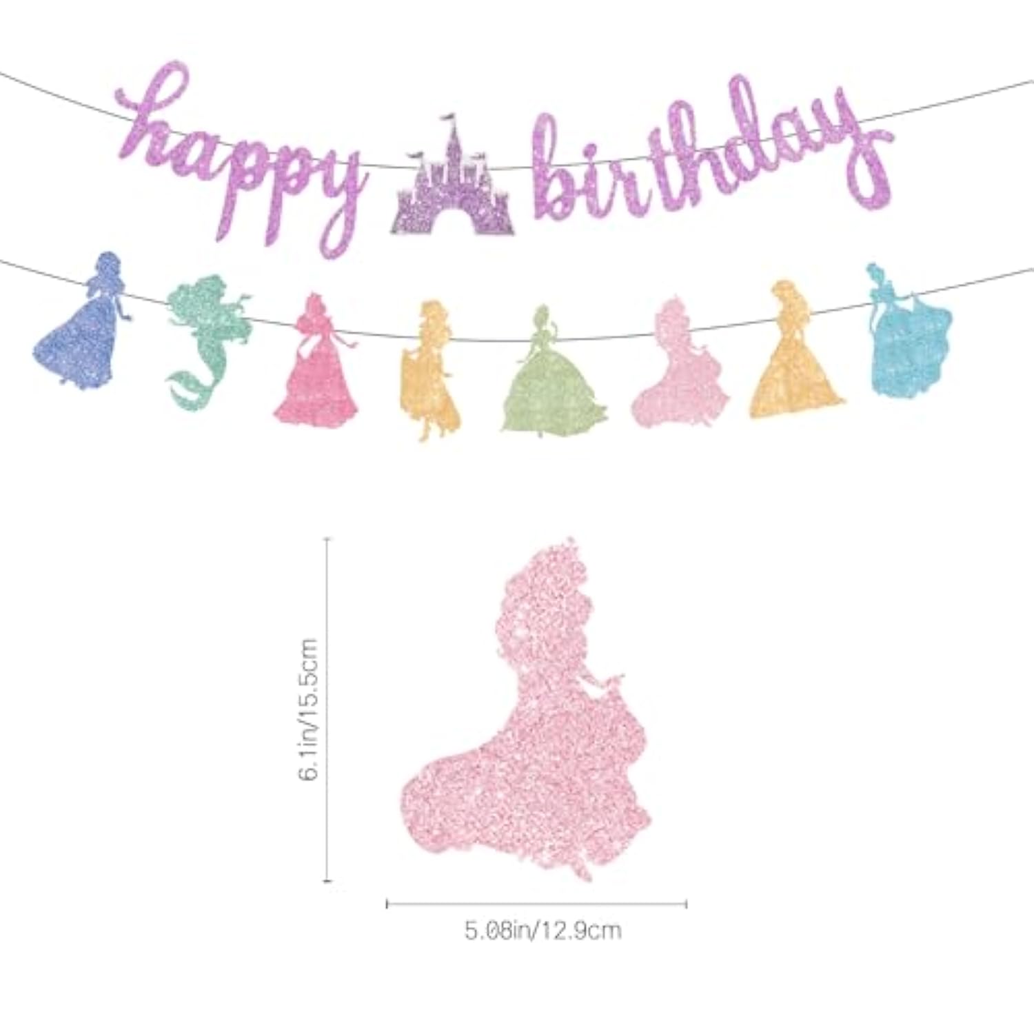 Princess Birthday Banner, Pink Glitter Garland for Girls Coquette Party Decor