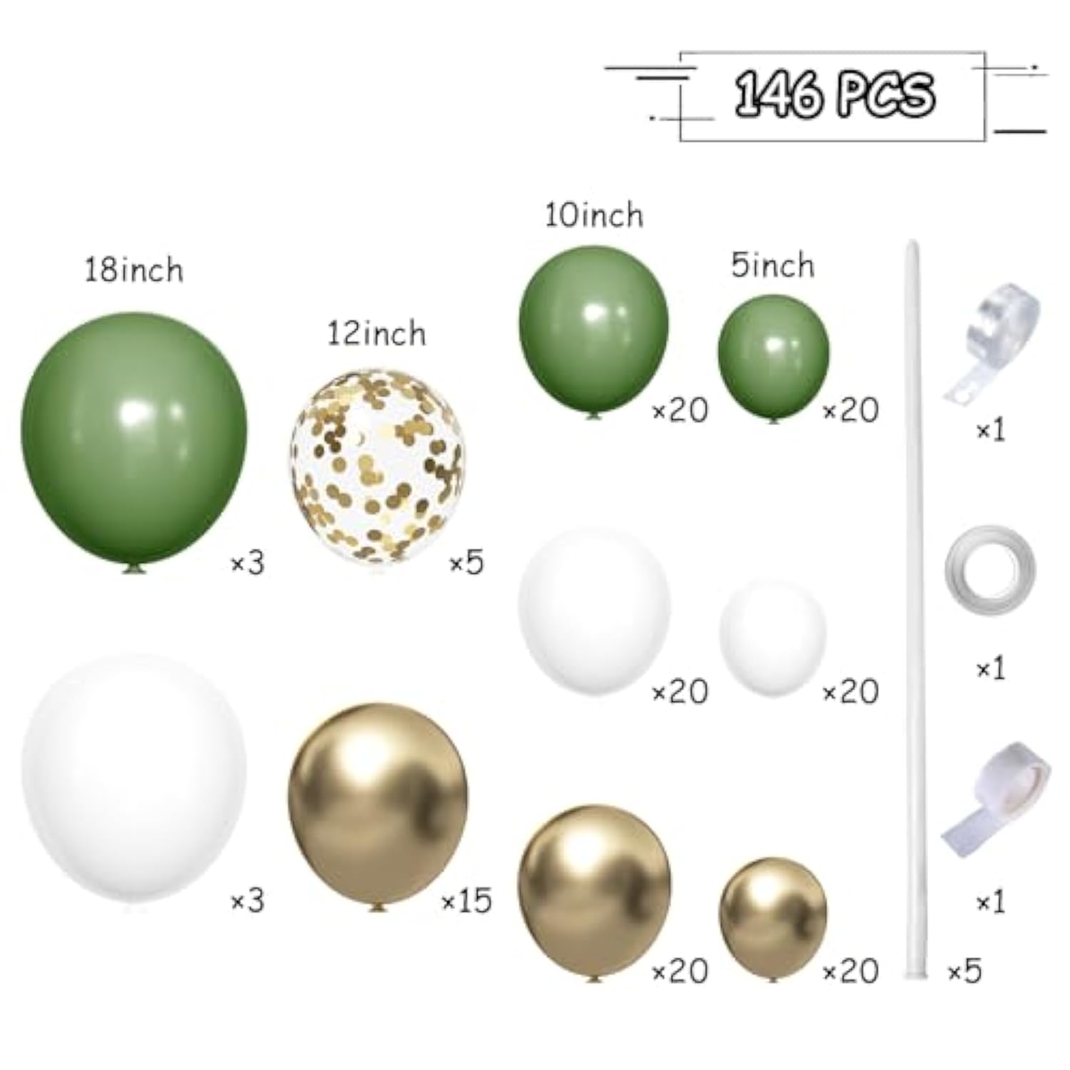 Green & Gold Balloon Arch Kit: Wedding, Birthday, Shower Decor