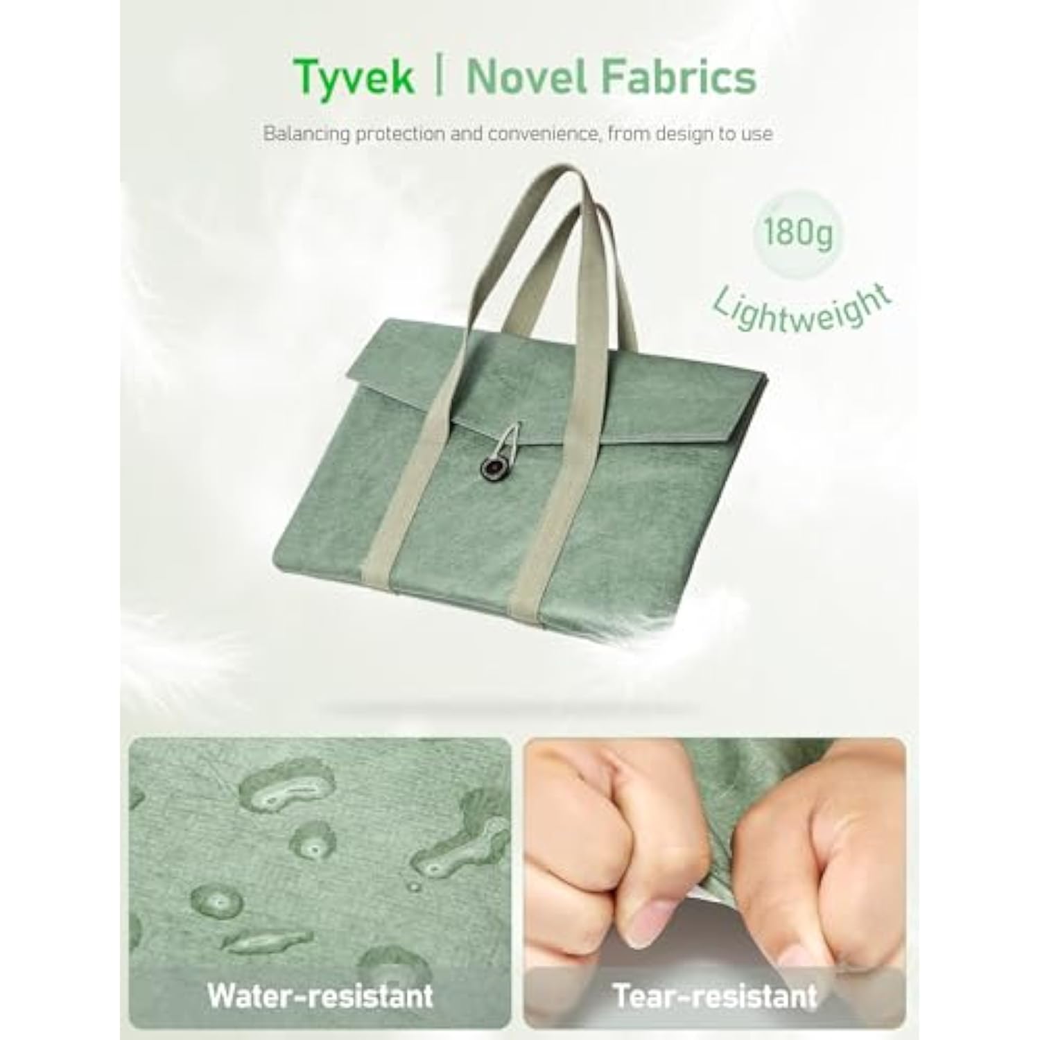 15-16 Inch Tyvek Slim Laptop Sleeve, Compatible With 16.2 Inch Macbook Pro 16 M4/M3/M2/M1 Pro/Max 2024-2021, 15.3 Inch Macbook Air 15, 16 Inch Asus Vivobook, Dell Xps 16, Spruce