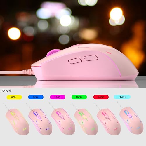 GT838 Gaming Keyboard and Mouse Combo, 104 Keys RGB Backlit Quiet Wired Keyboards for Laptop PC MAC, with Number Pad, Metal Panel, Anti-Ghosting, Pink