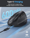 Ergonomic Mouse, Bluetooth Wireless Vertical Mouse, Rechargeable Battery, Quiet Clicks, 4800 Dpi Adjustable, Bt5.0/3.0 & 2.4G Connect, Easy To Use, Wide Compatibility - Black
