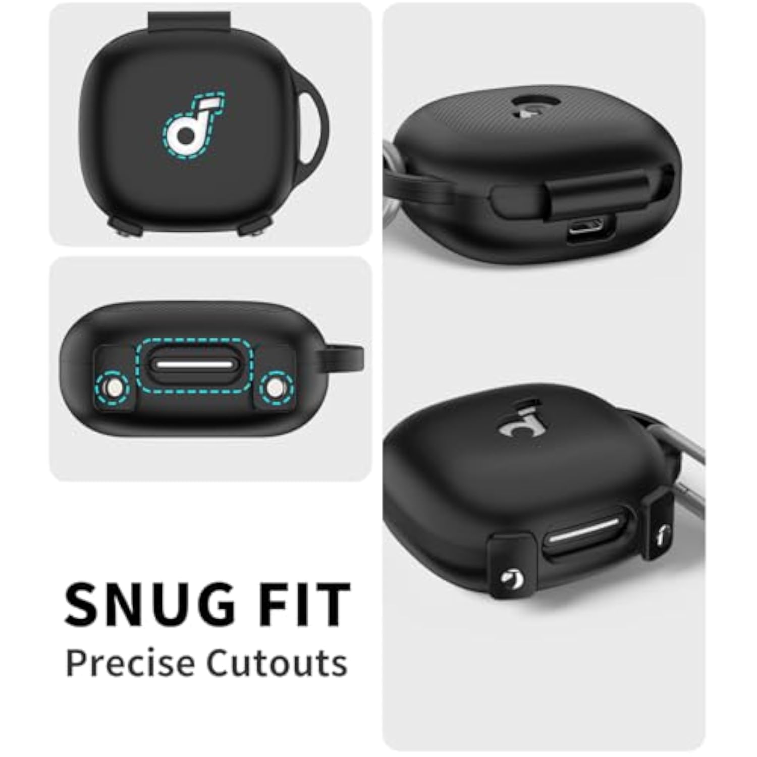 Soundcore Sport X20 Case Cover, Secure Lock Design, Soft Silicone Protective Scratch Resistant Logo Visible Cover for Anker Charging Case with Carabiner - Black