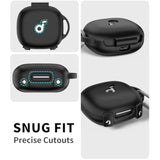 Soundcore Sport X20 Case Cover, Secure Lock Design, Soft Silicone Protective Scratch Resistant Logo Visible Cover for Anker Charging Case with Carabiner - Black
