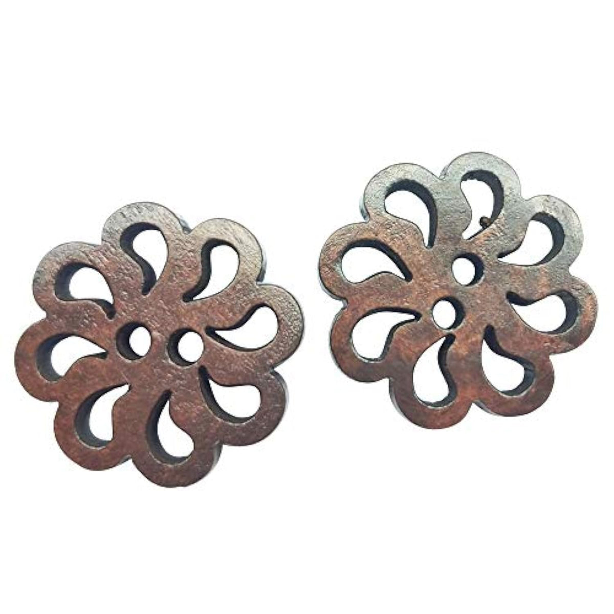New Hollow Flower Wood Buttons 20Mm Sewing Craft Brown Wholesale 50Pcs