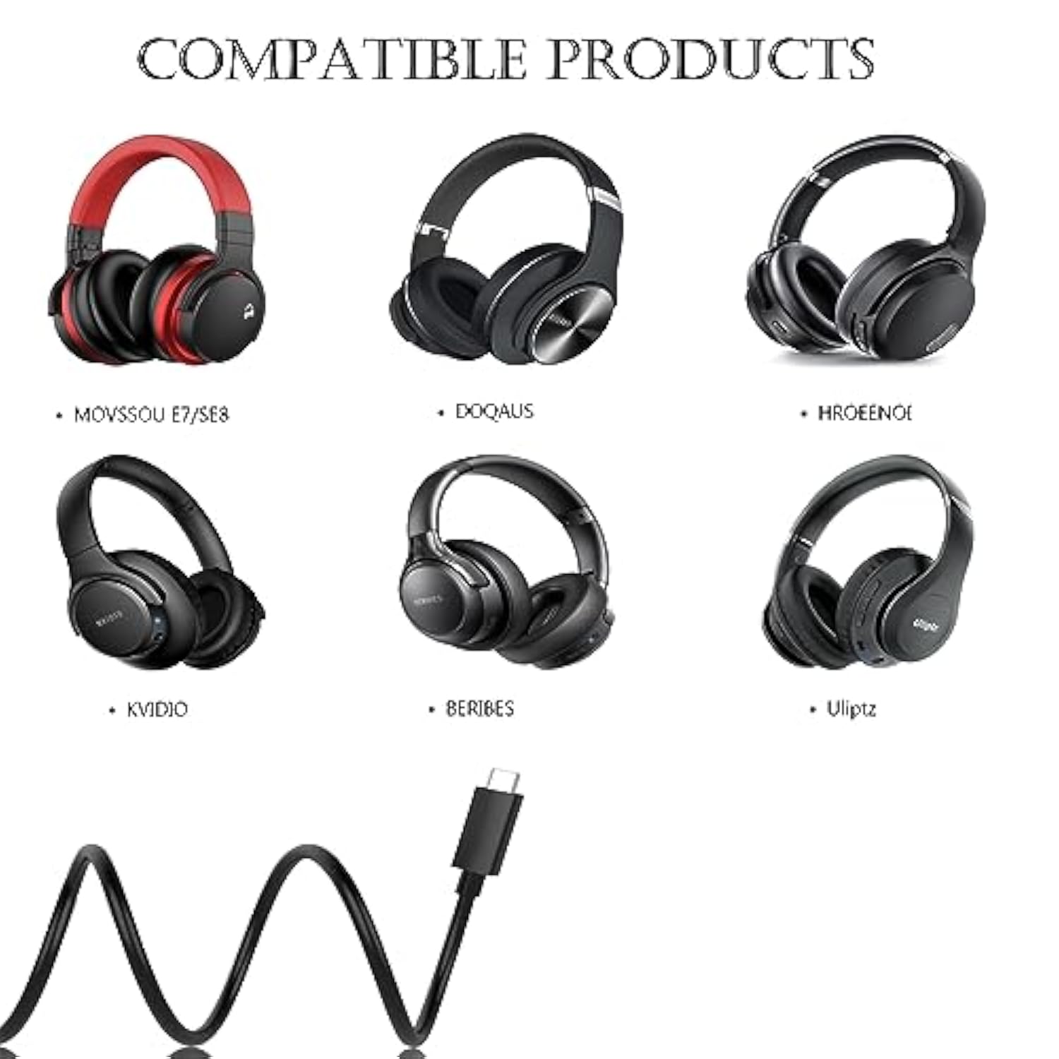 Bluetooth Headphones Charger Cable For Movssou E7,Se8, Doqaus, Hroeenoi, Kvidi