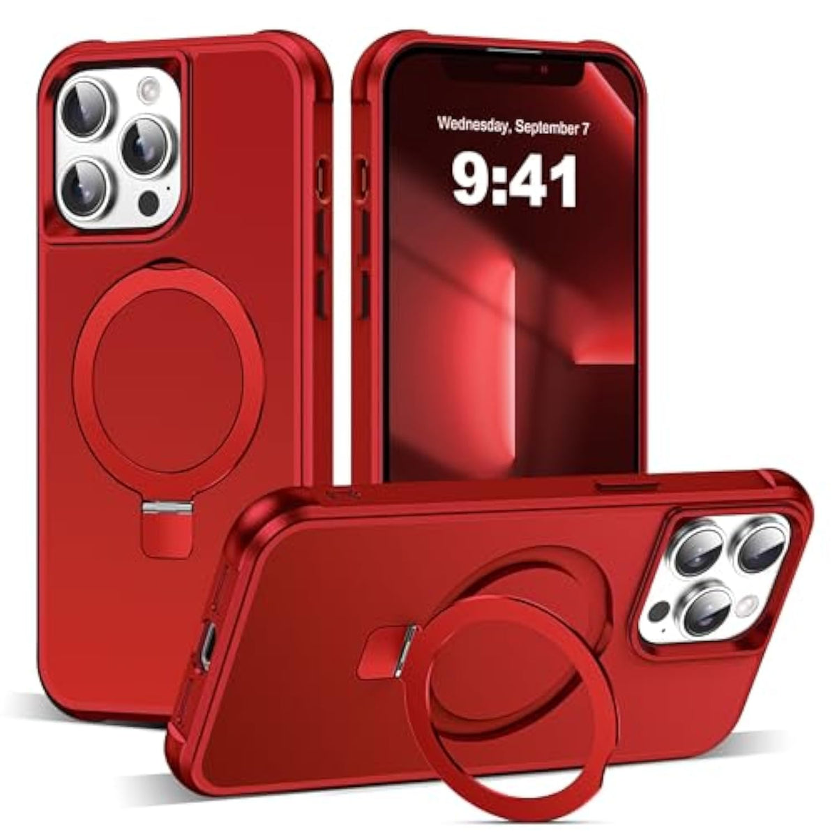 Compatible With Iphone 12 Pro Max Case & Iphone 13 Pro Max Case 6.7" With Magnetic O-Ring Stand [Compatible With Mag-Safe][Great Grip Feeling], Red