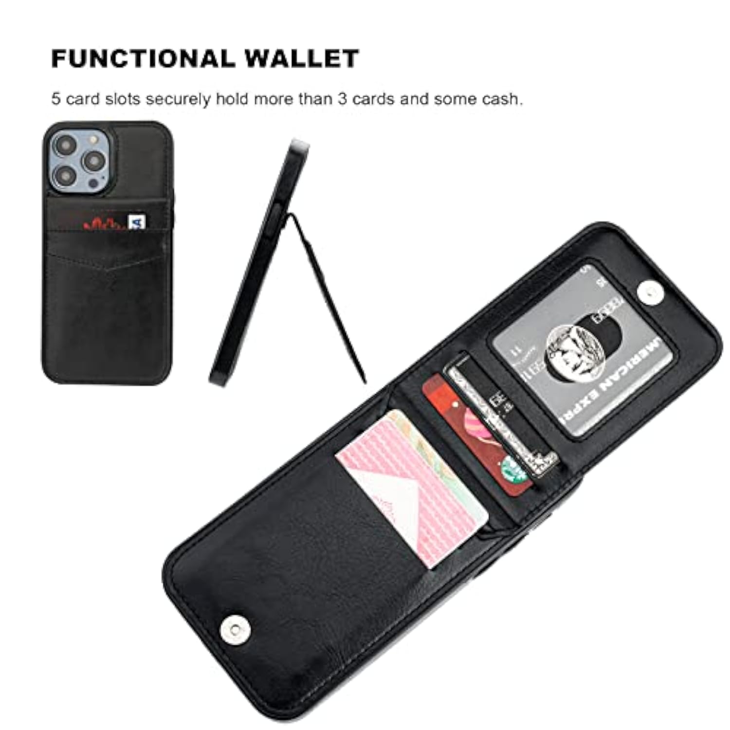 Compatible With 14 Pro Case Wallet With Credit Card Holder, Flip Premium Leather Magnetic Clasp Kickstand Heavy Duty Protective Cover For 14 Pro 6.1 Inch (Black)