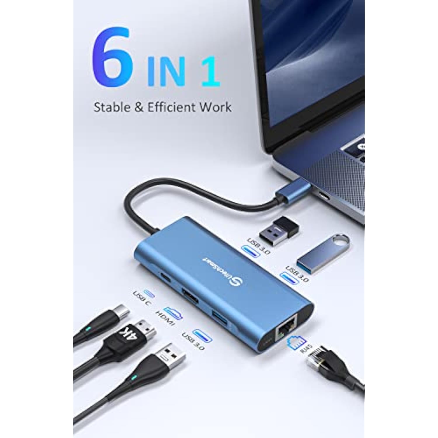 Usb C Hub, 6 In 1 Usb C To Hdmi Adapter With 1000M Ethernet,Power Delivery Pd