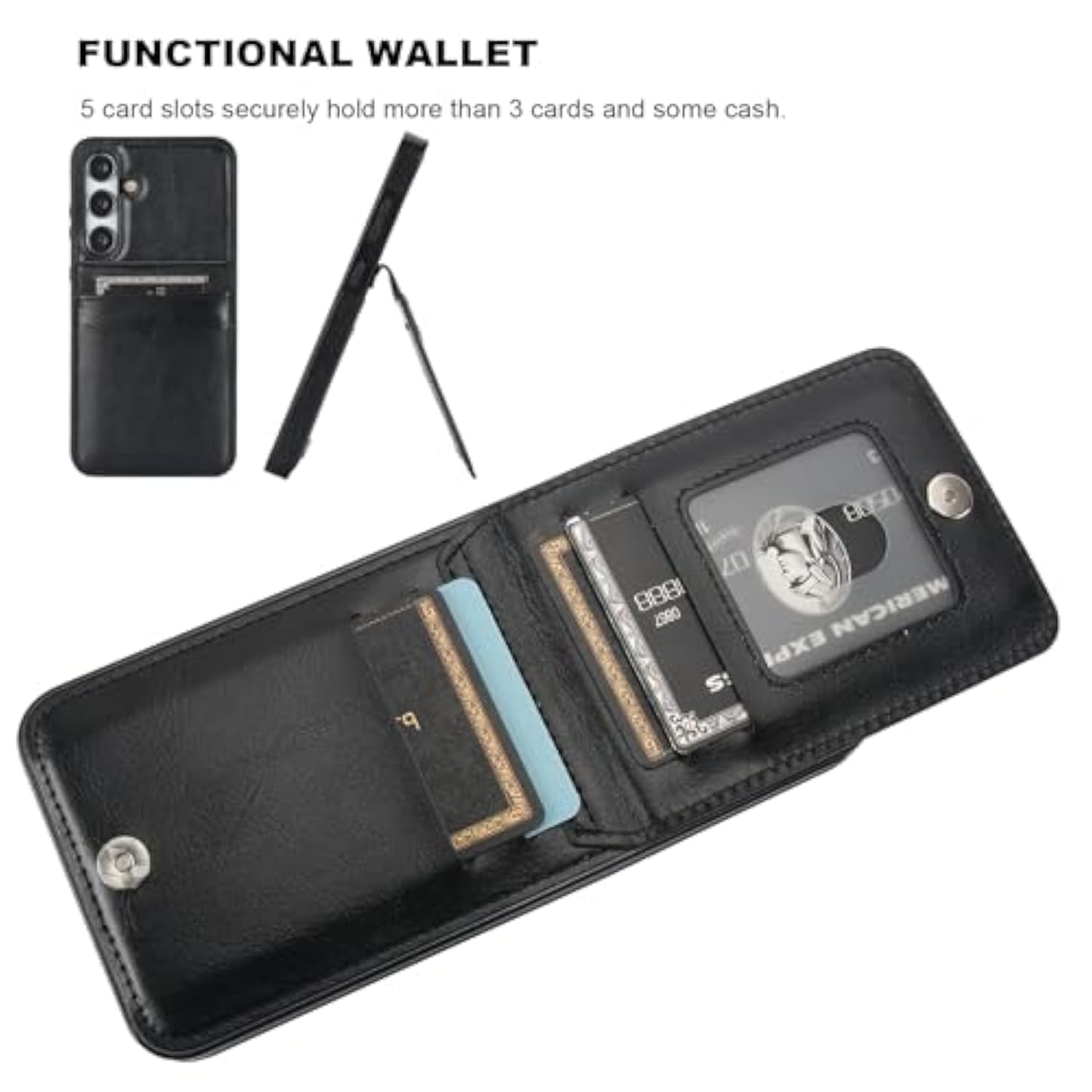 For Samsung Galaxy S24 Plus Case Wallet With Credit Card Holder, Flip Premium Leather Magnetic Clasp Kickstand Heavy Duty Protective Cover For Samsung Galaxy S24 Plus 6.7" (Black)