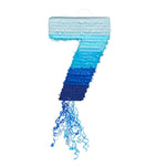 Number 7 Pull String Pinata For Boys 7Th Birthday Party Decorations, Ombre Blue (16.5 X 11.35 In)