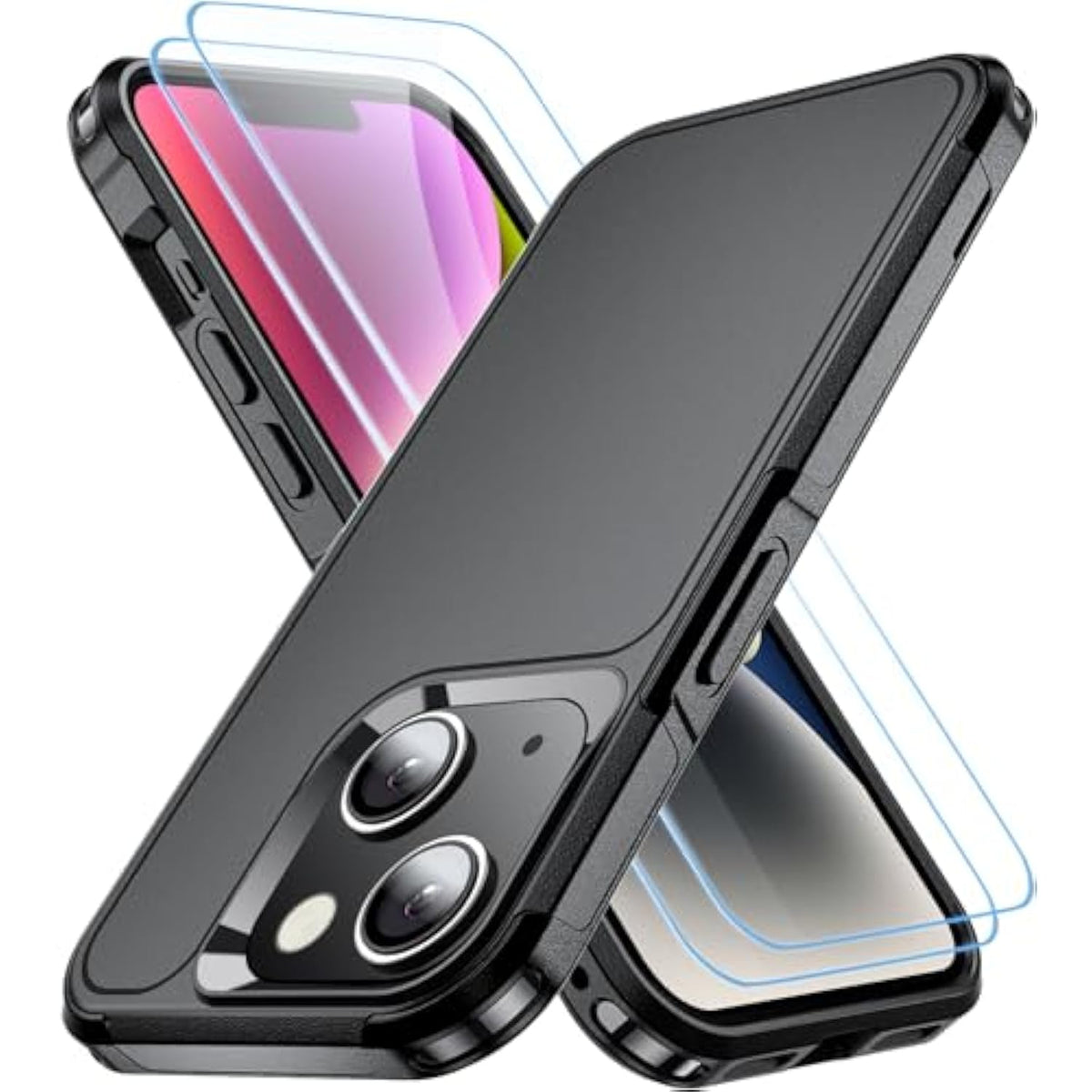 for iPhone 14 Case/iPhone 13 Case,[ Military Grade ] 15ft. Drop Tested Protective Case with 2X [Tempered Glass Screen Protector ] Slim & Tough Full-Body Protective iPhone 14/iPhone 13 Phone Case,Black