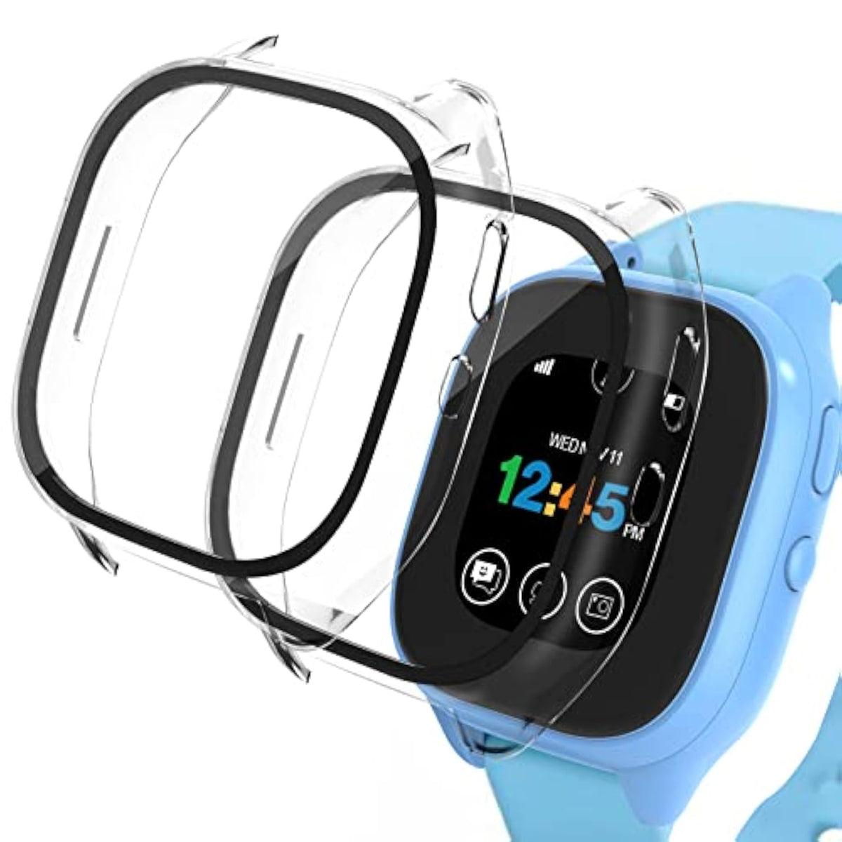 [2 Pack] Case Compatible For Gizmo Watch 3 Screen Protector For Kids, Hard Pc Overall Protective Case Bumper Tempered Glass Cover Accessories Compatible With Verizon Gizmo Watch 3,Clear+Clear