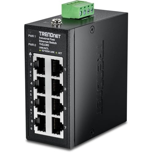 8-Port Industrial Fast Ethernet Din-Rail Mini Switch, Ti-Elc80, 8 X 10/100Mbps Ports, Ip30 Rated Housing, 1Gbps Switching Capacity, Black