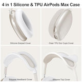 Silicone Case Cover For Airpods Max Headphones,Clear Soft Tpu Ear Cups Cover/Ear Pad Case Cover/Headband Cover Transparent Accessories For Apple Airpods Max (2024/2020)(Usb-C/Lightning),White [4 In 1]