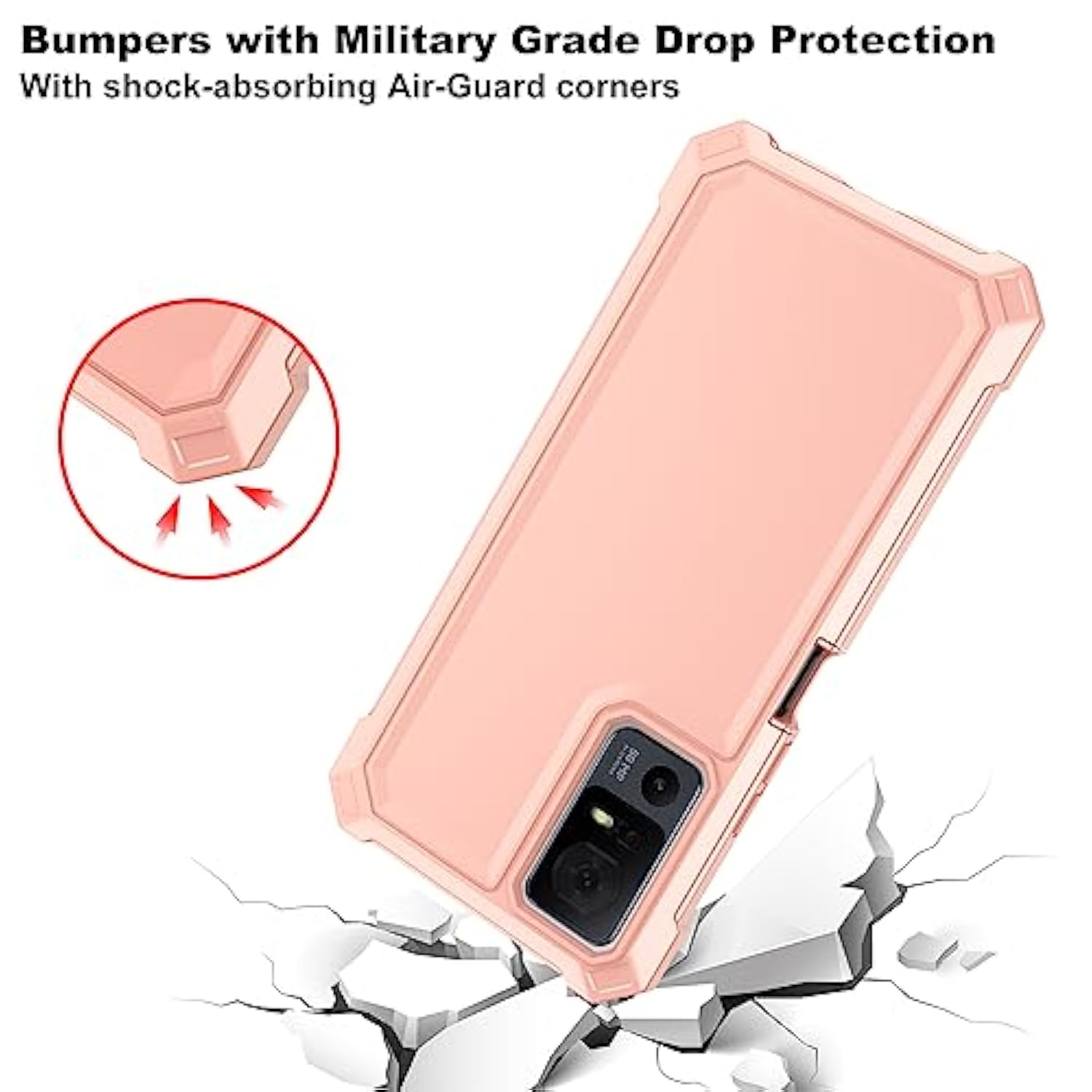 For Tcl 40T Case, Lively Jitterbug Smart 4 Case With Screen Protector, Dual Layer Protection, Shockproof Corner Tpu Bumper, Heavy Duty Silicone Phone Cover For Tcl 505/Tcl 40Xl-Rose Gold