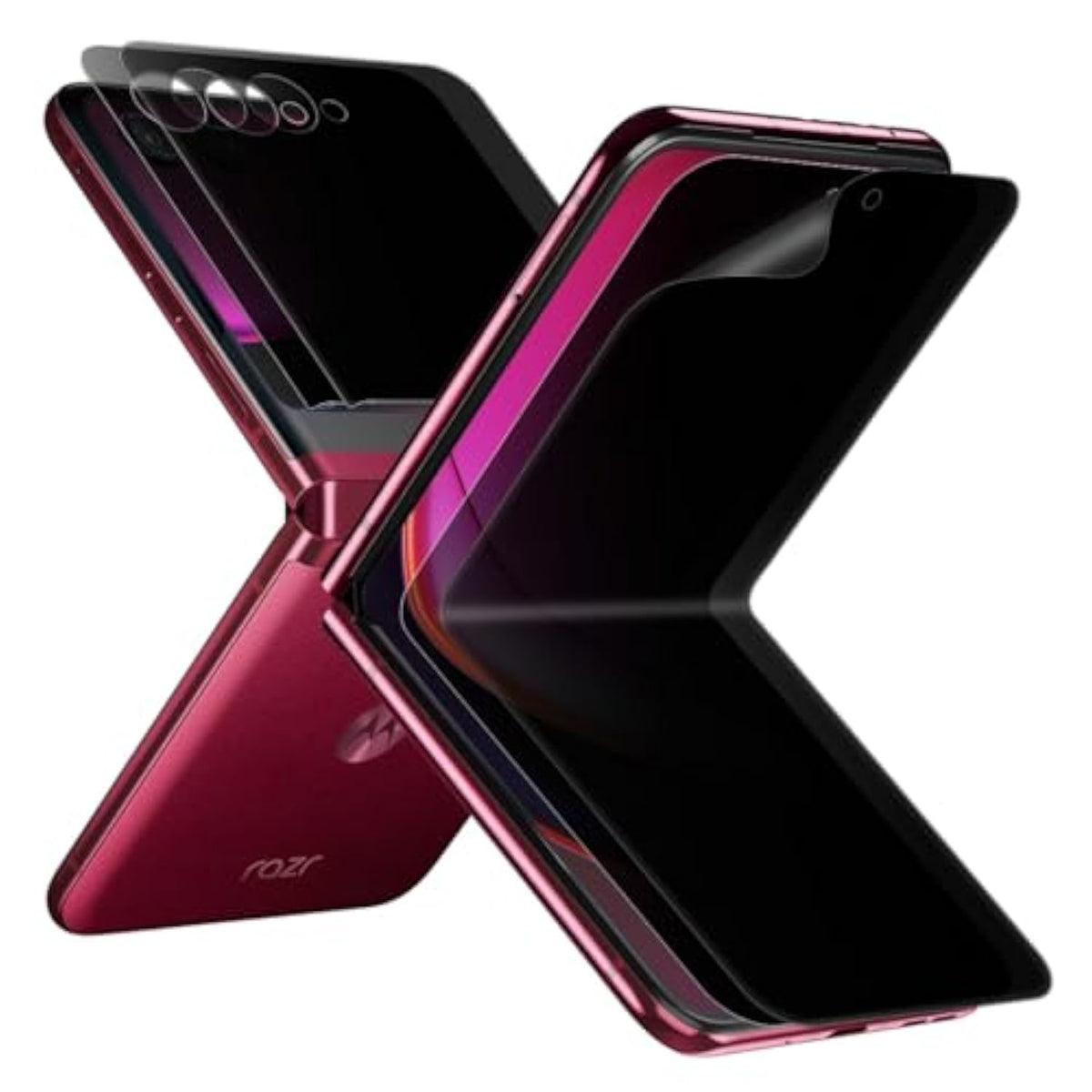 Privacy Anti-Spy Screen Protector For Motorola Razr 50 Ultra 2024, 2 Pack Inside + 2 Pack Front Premium Flexible Epu Hybrid Film, Self-Healing, Easy Installation With Alignment Jig