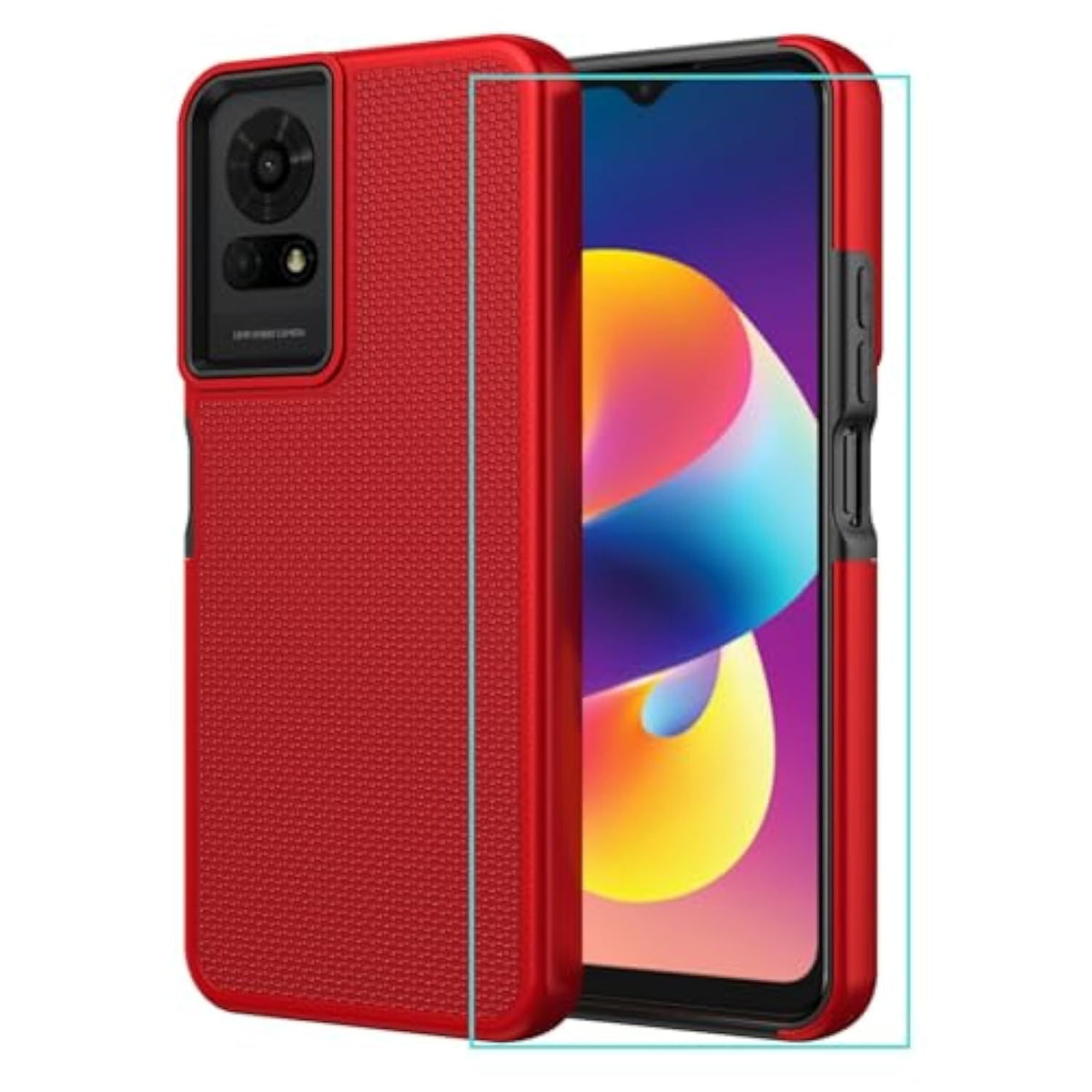 Tcl 50 Le/K23/K24 Case With Screen Protector, Dual Layer Heavy Duty Protection, Slim Fit, Red, Shockproof, Anti-Fingerprint, Anti-Yellowing