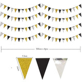 Decor 365 Gold Black Silver Vingage Triangle Flag Banner For Graduation Party Decorations Hanging Flag Decoration For Wedding/Birthday/Anniversary/Xmas Dance Prom Party Decor