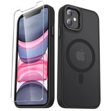 For Iphone 12 Case, Iphone 12 Pro Case, With 1 Screen Protector, Matte Magnetic Slim Phone Cover, Support For Magsafe, Shockproof Protection Translucent Frosted Back,Black