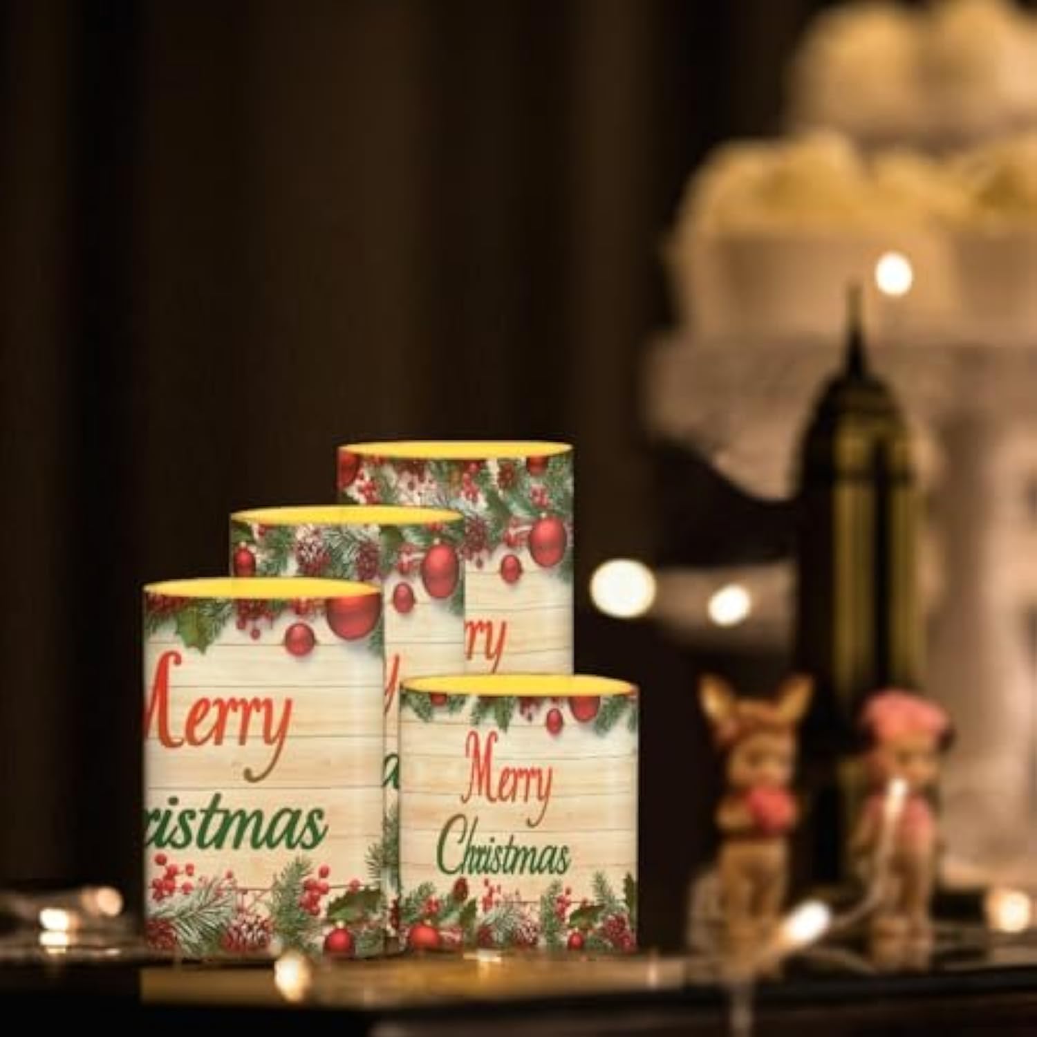 Merry Christmas Tree Battery Operated Flickering Candles With Timers Flameless Candles With Remote Outdoor Porch Led Lights For Winter Home Decorations