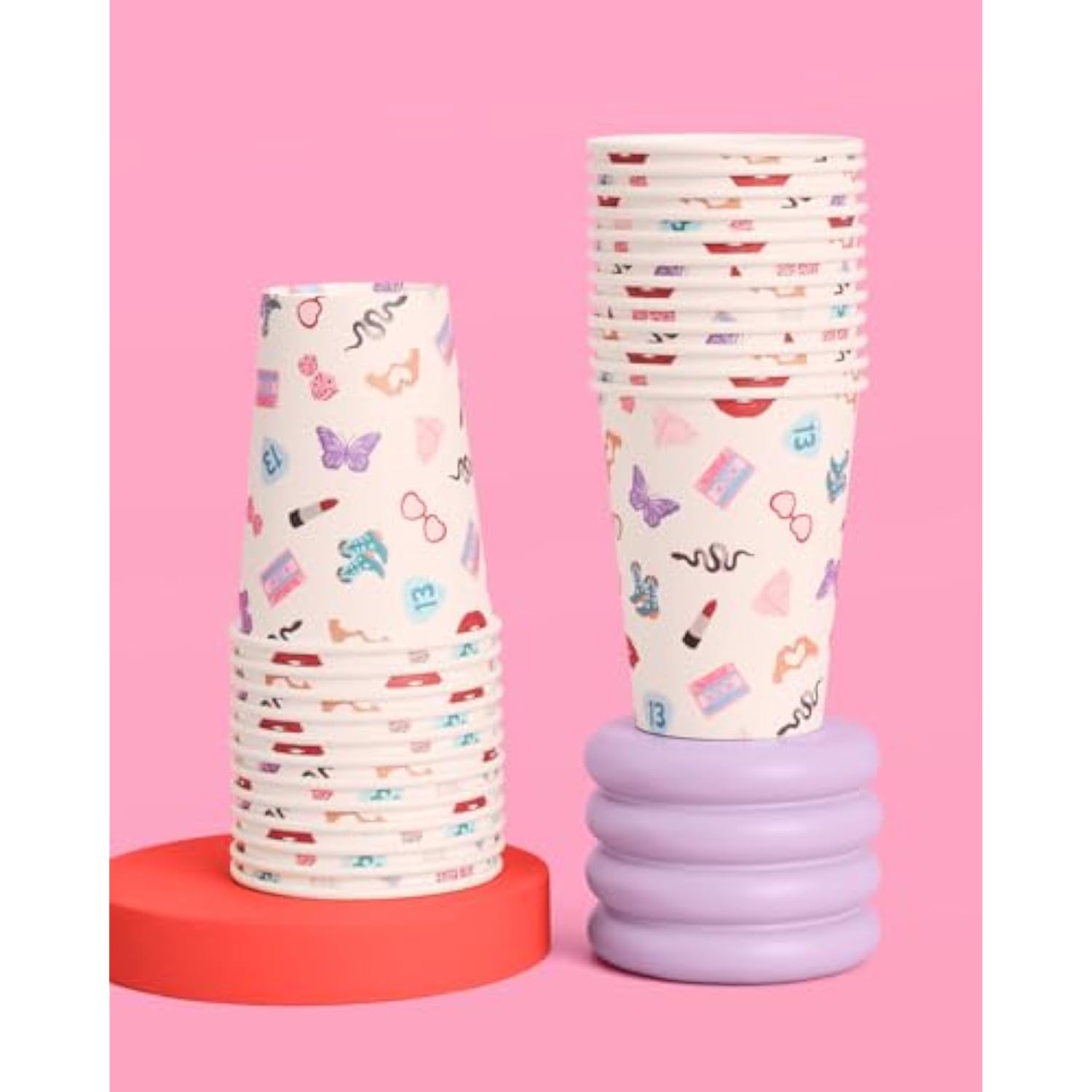 Eras Party White Paper Cups | 24 Disposable 12 Oz Cups | Concert Party Drinkware, Bachelorette Decorations, Birthday Tableware, Bridesmaid Supplies