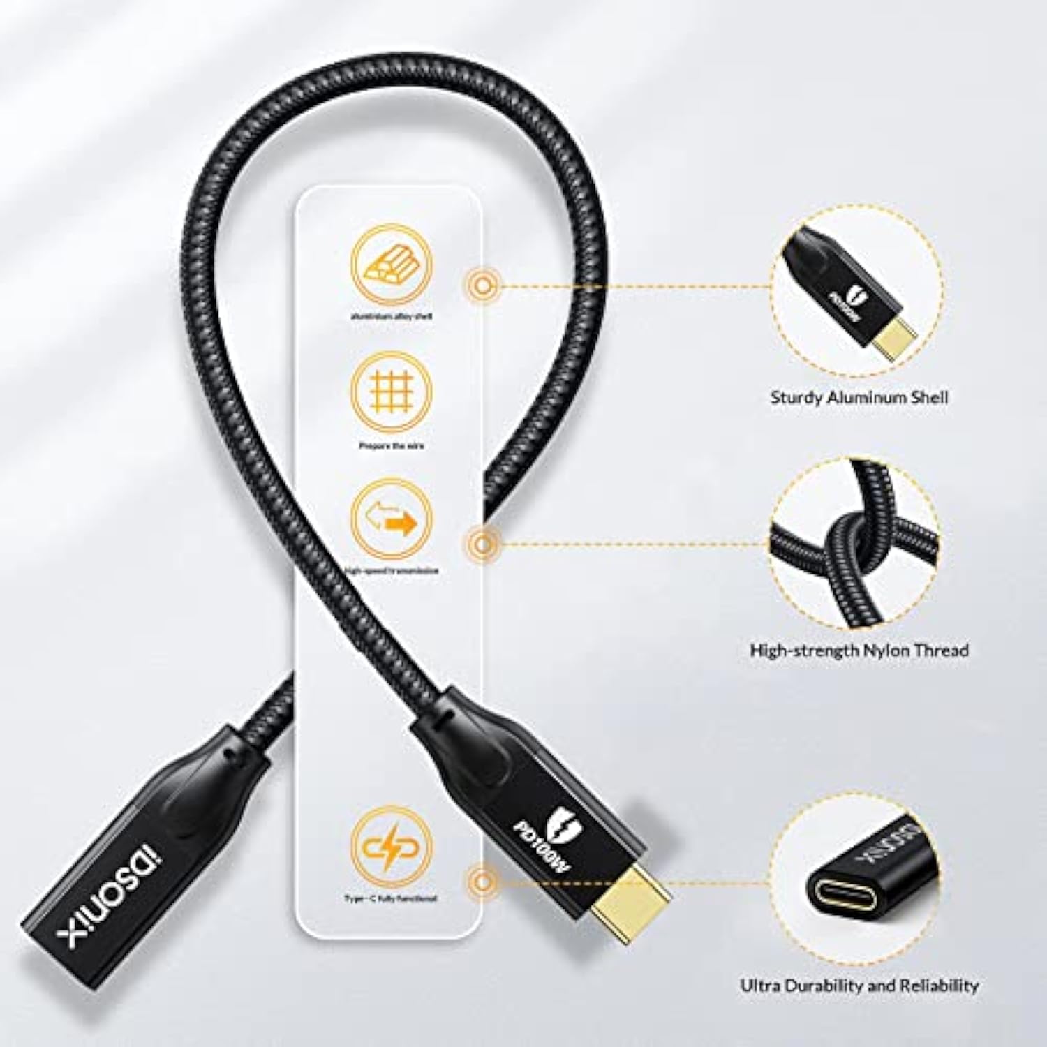 Idsonix Usb C Extension Cable - Right Angle 1.6Ft Usb C Extender Cable Support