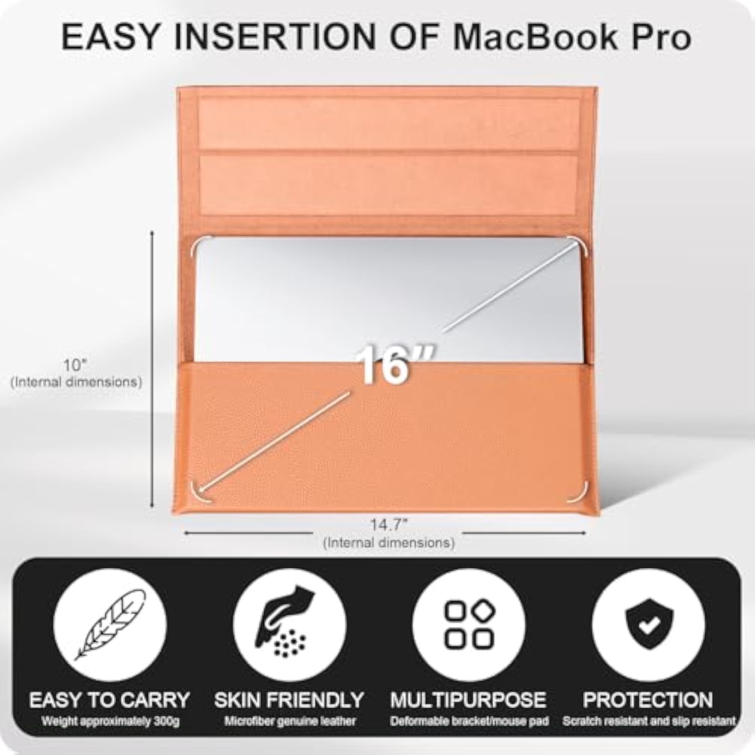 Microfiber Leather Laptop Sleeve Compatible With 16 Inch Macbook Pro/Max M4 M3 M2 M1,Protective Microfiber Cover With Kickstand, Anti-Scratch, Wear-Resistant And Durable,Brown