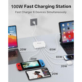 Usb C Fast Charger, 100W Gan 6 Port Usb C Fast Charging Station Hub Block Cube, Qc Usb A And Pd Usb C Wall Charger Power Multiple Usb Charger Plug For Iphone 16 15 14 13 12 Pro Max, Macbook, Samsung