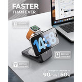 Portable Charger, 3-In-1 Charging Station 10000Mah Portable Charger Power Bank For Magsafe Foldable Battery Pack Travel For Iphone 16/15/14/13/12, For Apple Watch 10/9/8/7/6/5/Ultra/2, Black