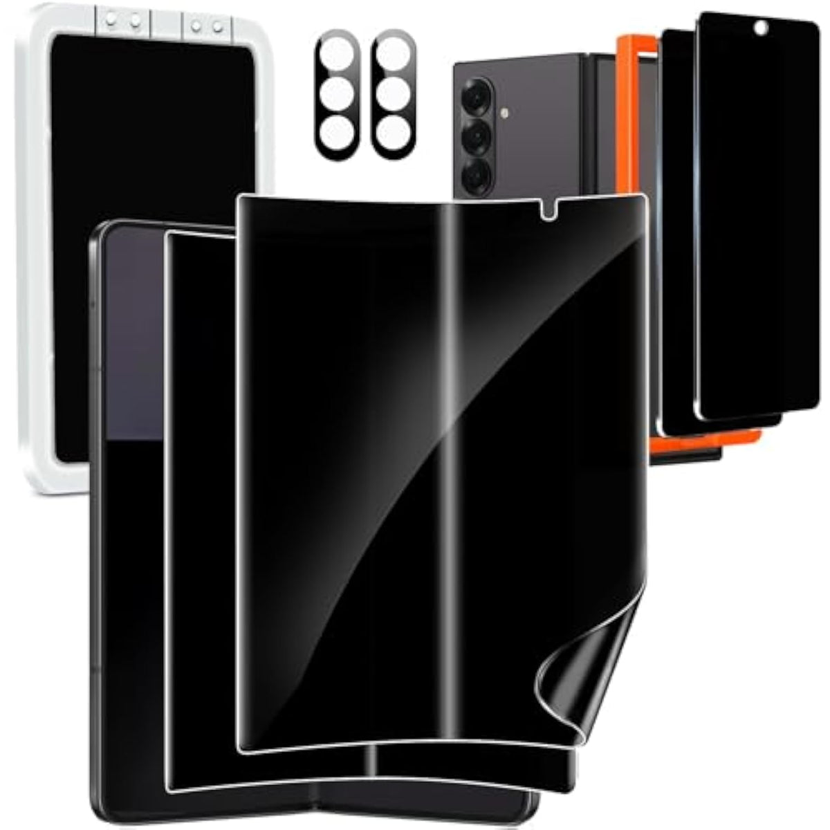 6 In 1 Privacy Screen Protector For Samsung Galaxy Z Fold 7, 2 Pack Inside Anti-Spy Film With 2Pack Front Tempered Glass + 2 Pacs Camera Lens Protector Accessories