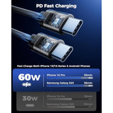 Retractable Car Charger For Iphone With Dual Type C Cables, 4 In 1 Usb C Car Charger Adapter With Pd 60W Fast Charging Compatible With Iphone 16 15 14 13 12 11 Pro/Xs/Xr/Se/Ipad/Airpods