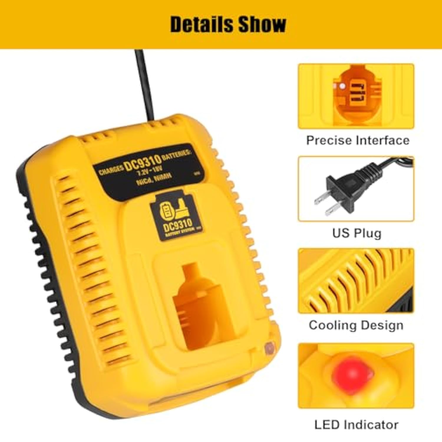 Dc9310 Fast Charger Replace For Dewalt 18V Battery Charger, Compatible For Dewalt 7.2V-18V Battery Nicd/Nimh Battery Dc9098 Dc9096 Dc9091 De9057 Dw9072
