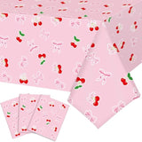 3 Pcs Cherry Bow Table Cloth Red Cherries Table Cover Pink Bow Tablecloth Disposable Plastic She'S The Cherry On Top Tablecover For Bachelorette Baby Shower Bridal Birthday Party Decor Supplies